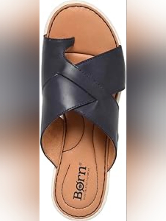 Born Shoes - Born Black Leather Crossband Slide Sandal